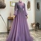 Purple A-line simple and elegant tulle slim fit long sleeves long ball gown evening dress nv2066