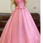 Pink Beaded Vintage Elegant Long Princess Satin Ball Gown nv5029
