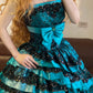 Blue rhinestone beaded long ruffled fashionable long satin princess ball gown nv5046