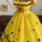 Yellow Floral Elegant Sunflower Long Tulle Ball Gown nv5022