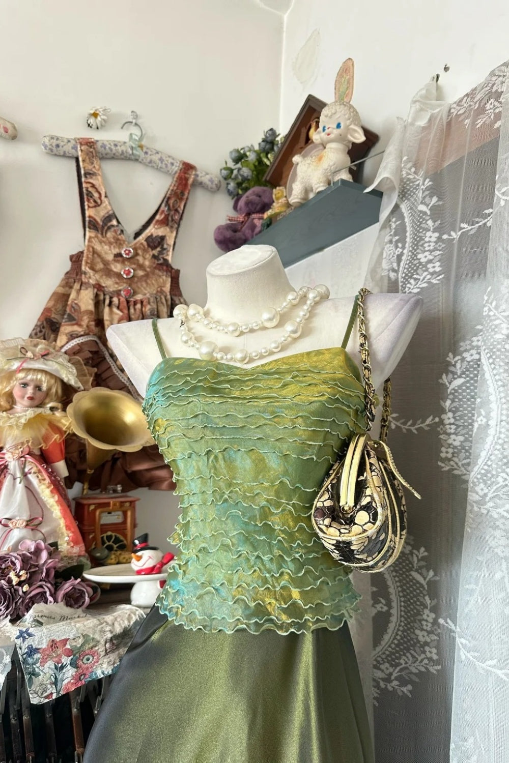 Robe de soirée longue en satin vert rétro élégant NV6739