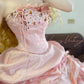 Pink Beaded Vintage Elegant Long Princess Satin Ball Gown nv5031