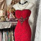Magnifique robe de soirée/robe de cocktail longue en dentelle rouge vintage NV6859