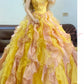 Yellow Beaded Gradient Long Tulle Ball Gown Princess. nv5079