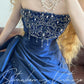 Dark blue beaded vintage elegant long princess satin tulle ball gown nv5032