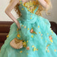 Mint Green Floral Long Tulle Princess Vintage Ball Gown nv5042