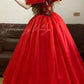 Red Vintage Elegant Floral Long Tulle Princess Ball Gown nv5008