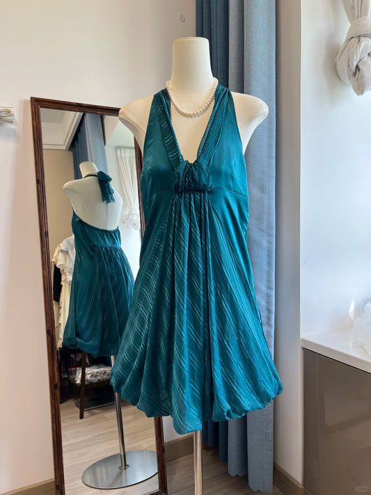 Peacock blue vintage short chiffon homecoming dress birthday party dress nv5099