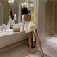 White Half Turtleneck Sexy Satin Hollow Backless Strap Long Sleeve Short Party Dress Prom Dress Homecoming Dress nv1902