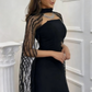 Robe de soirée longue noire glamour avec châle, NV2518