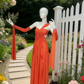 Robe longue asymétrique orange vif mat à nœud torsadé et dos nu - Robe longue drapée de luxe avec ceinture NV6783