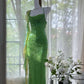 Vintage Evening Dresses, Green Sequin Mermaid Sleeveless Long Party Gowns nv4331