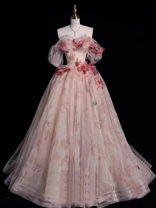 Robe de bal longue en mousseline à fleurs NV6724