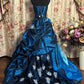 NiceVestidos-_Vintage Deep Sea Blue Satin 3D Floral Embroidered Sequin Court Style Ball Gown NV5913