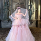 Robe de bal longue en tulle rose à fleurs NV6654