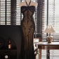 Black Vintage Elegant Delicate Floral Beads Sexy Camisole Sleeveless Long Tulle Chiffon Ball Gown Party Dress Evening Gown Prom Dress nv3951