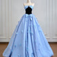 Blue bow long satin ball gown evening dress Quinceanera Dresses nv4942