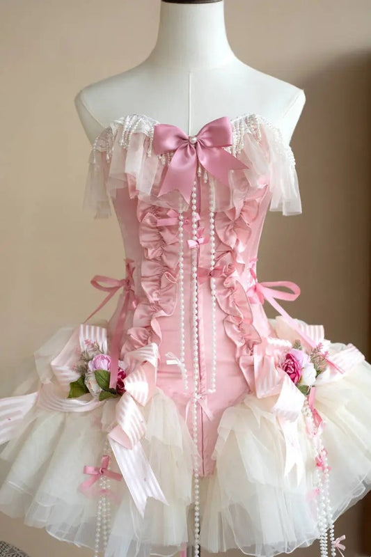 Robe d'anniversaire courte rose rétro NV6475