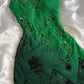 Green shiny fashion exquisite beading spaghetti straps long chiffon ball gown evening dress party dress nv3577