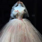Blush Pink 3D Floral Tulle Long Evening Gown Off The Shoulder Puffy Ball Gown Prom Dress  NV7072
