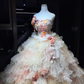 Strapless Pink Ombre Prom Dress 3D Rose Floral Tiered Glitter Tulle Cake Ball Gown  NV7061
