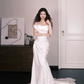Off Shoulder Lace Trim Satin Mermaid Bridal Gown, Elegant Wedding Dress  NV7336