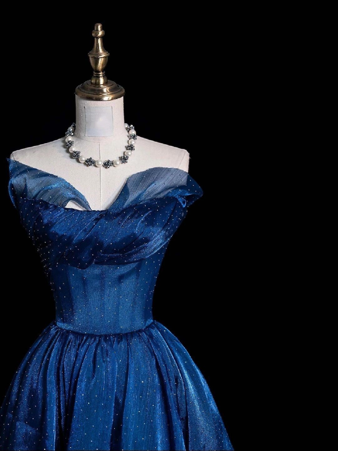 Robe de bal longue bleu roi à sequins, épaules dénudées, ornée d'étoiles, taille cintrée, style féerique NV6428