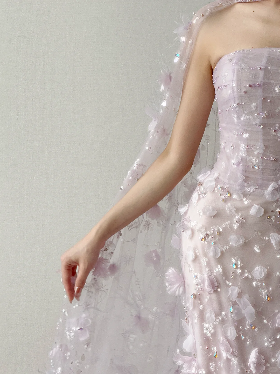 Strapless Lavender Mermaid Prom Dress With 3D Floral Cape  NV7119