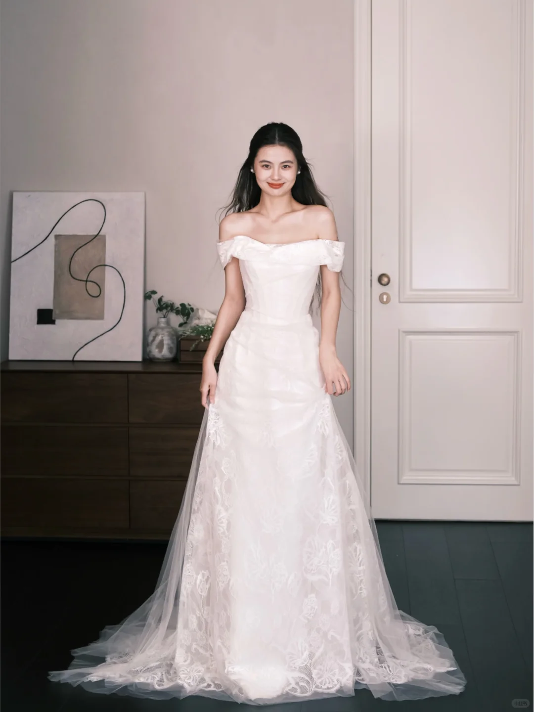 Off-the-Shoulder Lace Mermaid Wedding Gown, Floral Lace Fitted Bridal Dress  NV7306