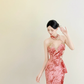 New Chinese Halter Velvet Mermaid Evening Gown High Slit Chiffon Train  NV7169