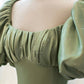 Green Sweet Elegant A-line Long Satin Short Sleeves Prom Dress Evening Dress Birthday Dress Graduation Dress nv74