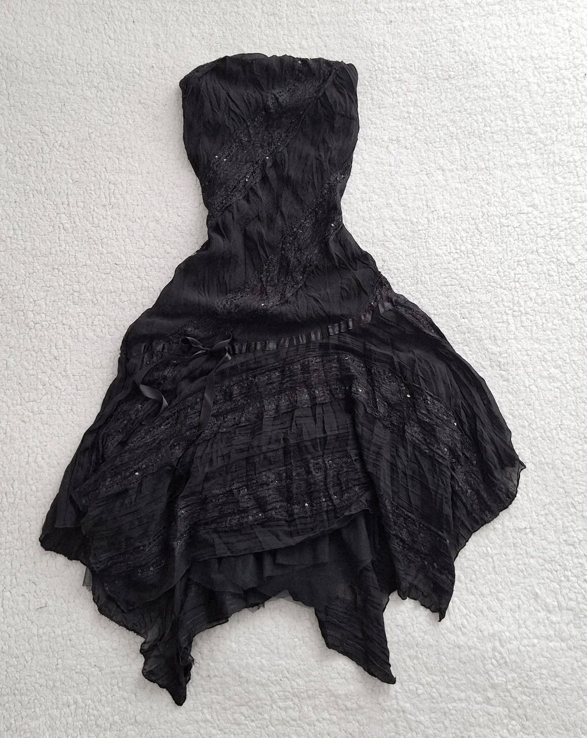 NiceVestidos-_Vintage Black Strapless Lace Sequin Asymmetric Short Gothic Party Dress NV5925