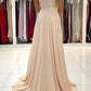 Champagne Chiffon Long Prom Dresses, One Shoulder Evening Dresses nv1465