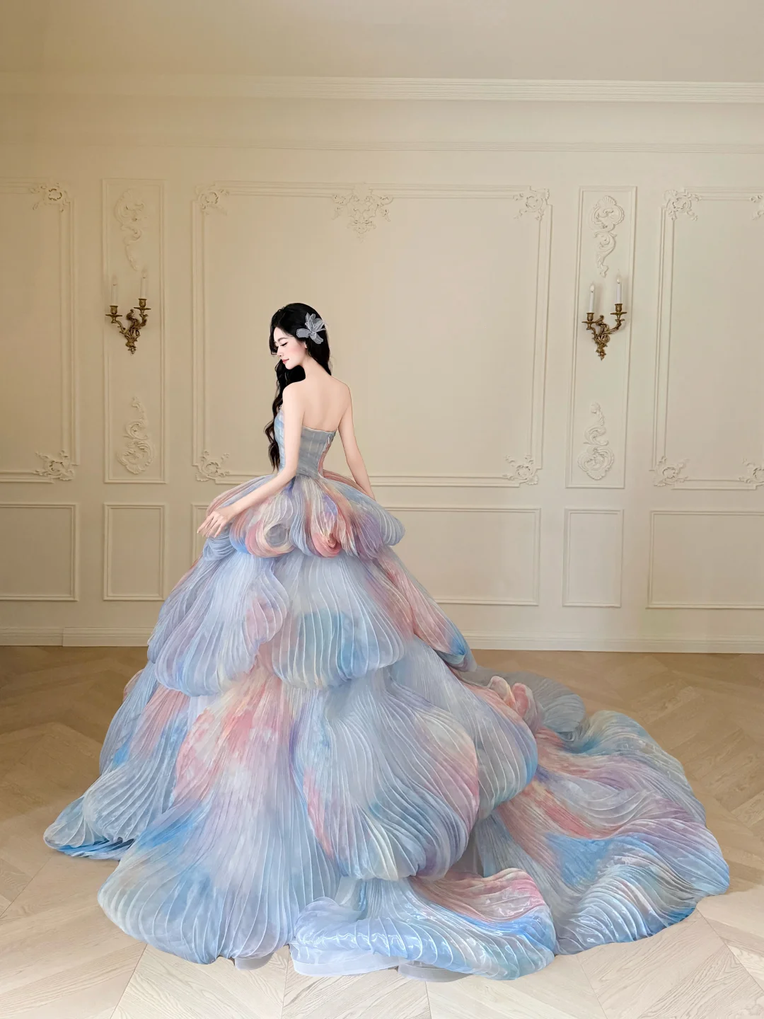 Strapless Watercolor Ombre 3D Petal Ball Gown Prom Dress  NV7413