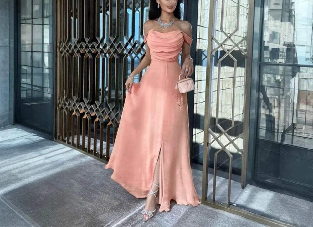 Strapless Simple Pink Satin Long Evening Dress Low Profile A-Line Ball Gown nv2774