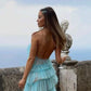 Green Fashion Halter Backless Chiffon Long Ruffled Slit Ball Gown Evening Gown Party Dress nv3545
