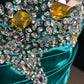 Blue Elegant Retro Fashion Exquisite Gemstone Beaded Short Satin Ball Gown Evening Gown Prom Dress nv4082