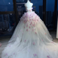 Ivory Pink Purple Ombre Strapless Princess Ball Gown 3D Flower Glitter Tulle Lace Long Evening Gown  NV7009