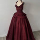 Robe longue dos nu sans manches en satin bordeaux | Robe de bal élégante et luxueuse à franges pour gala NV6299