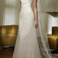 White simple, fashionable and elegant bow decoration, long exquisite lace floor-length tail ball gown, evening gown, ball gown, imperial gown, wedding dress nv3943