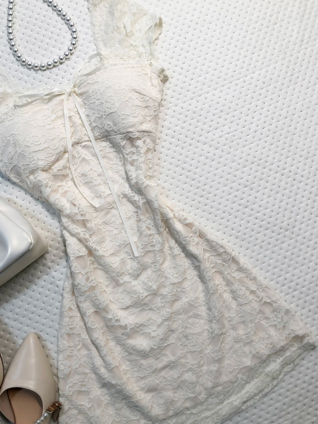 Ivory Lace Short Homecoming Dress Square Neck Flutter Sleeve Bow Tie Vintage Cocktail Gown  NV6931