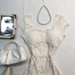 Ivory Lace Short Homecoming Dress Square Neck Flutter Sleeve Bow Tie Vintage Cocktail Gown  NV6931