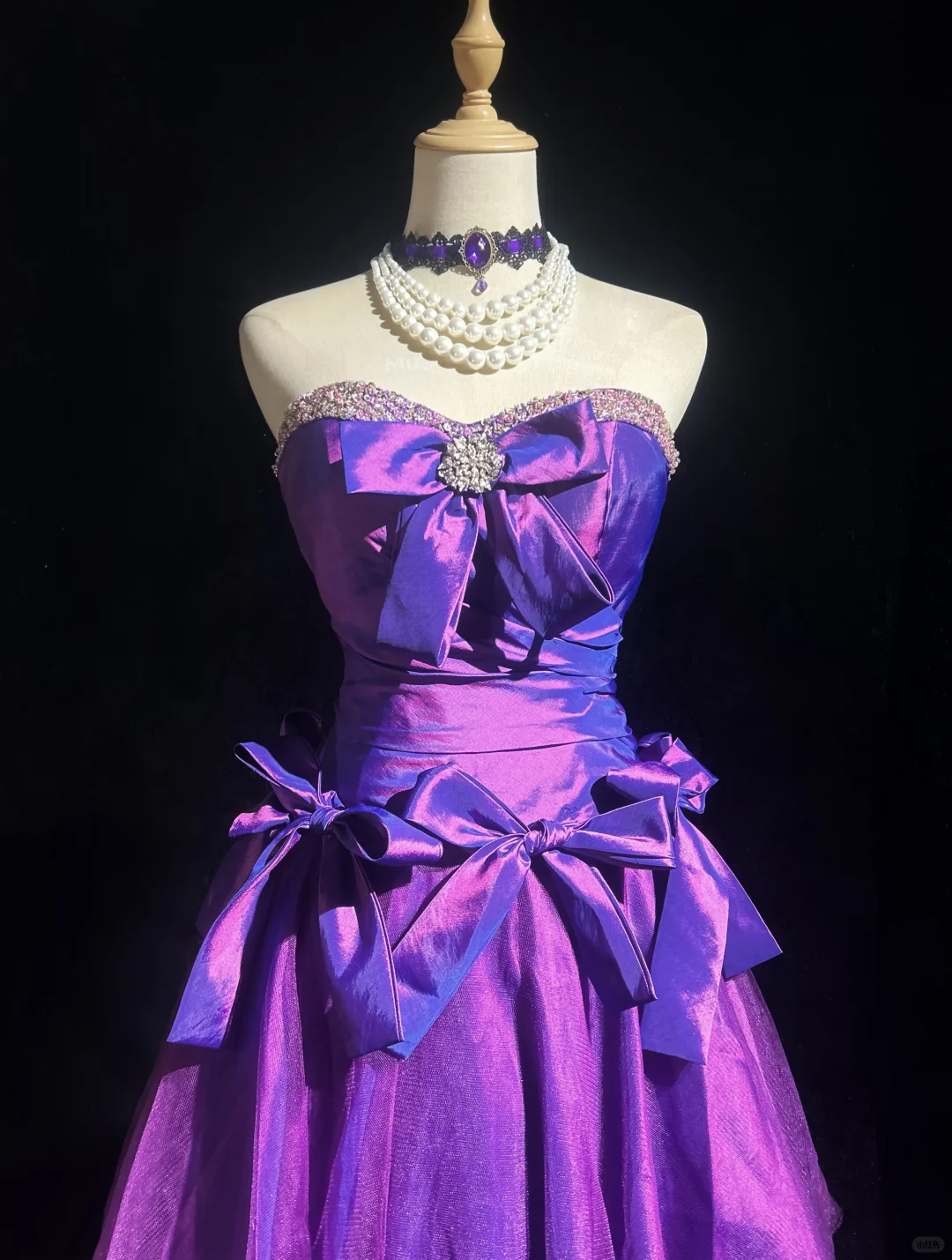 Strapless Purple Short Prom Dress Rhinestone Trim Satin Bows Voluminous Tulle Mini Formal Gown  NV6898