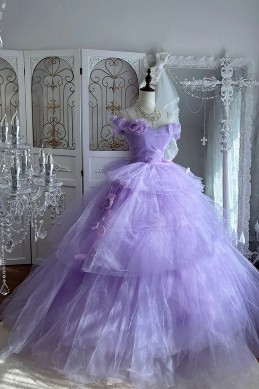 Robe de mariée lavande « Wedding Essential » : détails de roses 3D et traîne fluide NV6842