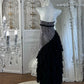 Robe à sequins noirs et argentés tendance du moment : ourlet asymétrique en tulle et option dos nu NV6839