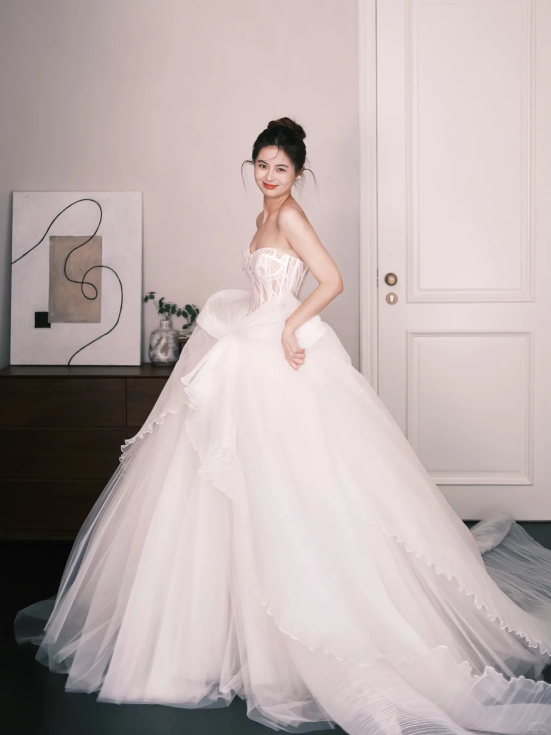 Sweetheart Sheer Lace Corset Wedding Dress, Big Bow Tulle Ballgown with Train  NV7352
