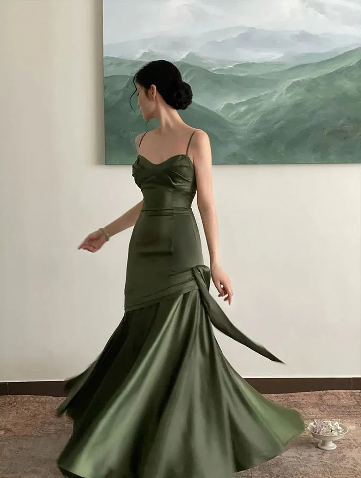 Green Satin Mermaid Long Sweetheart Evening Gown Prom Dress Party Dress nv1775