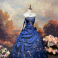 Navy blue exquisite beaded satin floor-length vintage long ball gown nv5151