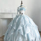 Light blue sweet floral long tulle ball gown evening dress Quinceanera Dresses nv4995