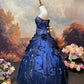 Navy blue exquisite beaded satin floor-length vintage long ball gown nv5151